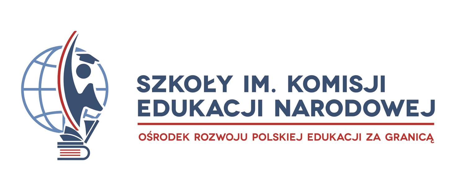 Na białym tle stylizowany globus i napis Szkoły im. Komisji Edukacji Narodowej