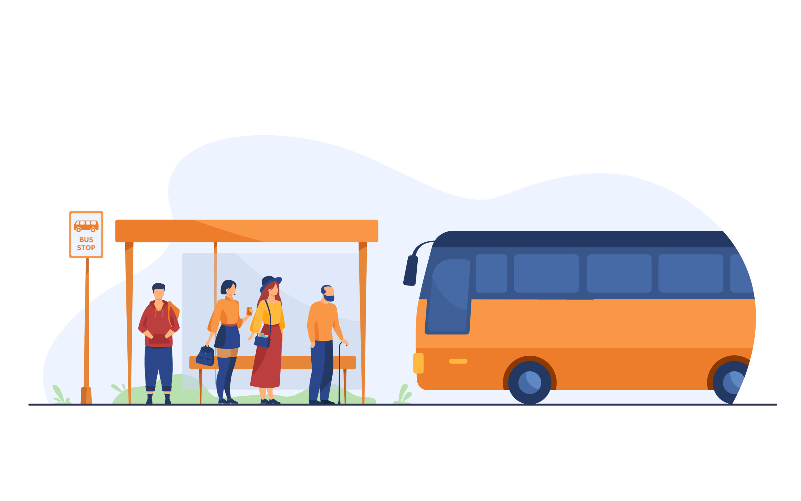Autobus i ludzie na przystanku. Obraz autorstwa pch.vector